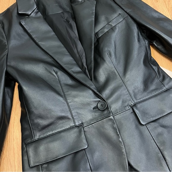 LaMarque Elza Notched Collar Black Leather Blazer Jacket - Picture 6 of 15